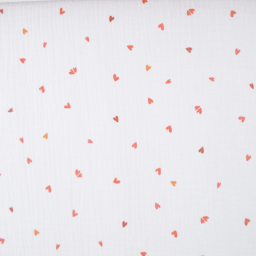un coupon de 1m38 de Double gaze Coreo motif coeurs rouges fond blanc - oeko tex