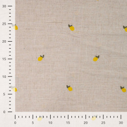 Tissu viscose lin brodé citrons jaunes - fond sable