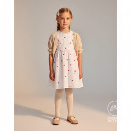 Tissu broderie anglaise brodé coeurs rouges fond blanc