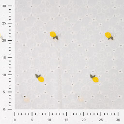 Tissu broderie anglaise brodé citrons jaunes fond blanc
