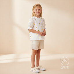 Tissu broderie anglaise brodé citrons jaunes fond blanc