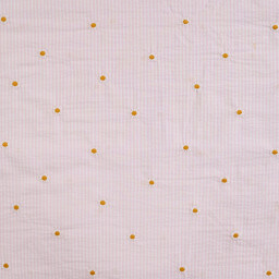 Tissu Seersucker Rose Nude Rayures Fines Brodé Marguerites – Coton Léger Été