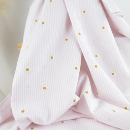 Tissu seersucker rose nude rayures fines brodé marguerites coton été
