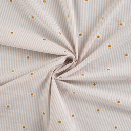 Tissu Seersucker Sable Rayures Fines Brodé Marguerites – Coton Léger Été