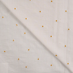Tissu Seersucker Sable Rayures Fines Brodé Marguerites – Coton Léger Été