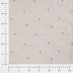 Tissu Seersucker Sable Rayures Fines Brodé Marguerites – Coton Léger Été
