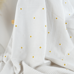 Tissu Seersucker Sable Rayures Fines Brodé Marguerites – Coton Léger Été