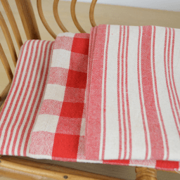 Lot de 3 torchons de cuisine Vichy et rayures rouge & naturel