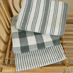 Lot de 3 torchons de cuisine Vichy et rayures Kaki & naturel