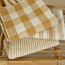 Lot de 3 torchons de cuisine Vichy et rayures Peanut & naturel