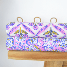Tissu Block print Indien Pushkar – Motif fleurs fond rose