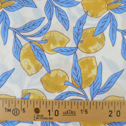 Tissu Block print Indien – Motif citrons fond bleu