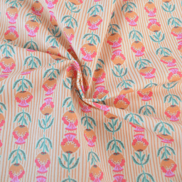 Tissu coton Enduit Surie motif fleurs indiennes vert et rose