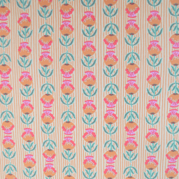 Tissu coton Enduit Surie motif fleurs indiennes vert et rose