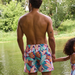 Tissu pour short de bain déperlant motif Tropical