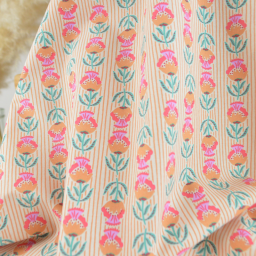 Tissu Cretonne de Coton Suri motif fleurs roses et vertes