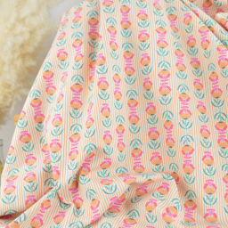 Tissu Cretonne de Coton Suri motif fleurs roses et vertes