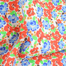 Tissu Cretonne de Coton Odalie motif fleurs rouges et bleues