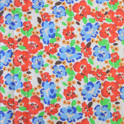 Tissu Cretonne de Coton Odalie motif fleurs rouges et bleues