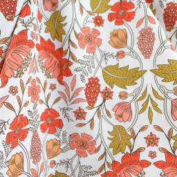 Tissu Cretonne de Coton Lizula motif fleurs rouges et roses fond blanc