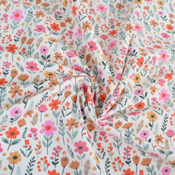 Tissu Cretonne de Coton Maddy motif fleurs roses fond écru