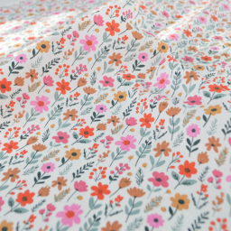 Tissu Cretonne de Coton Maddy motif fleurs roses fond écru
