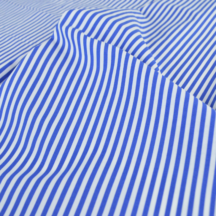 Tissu cretonne coton Edouard à rayures bleu fond blanc - OEKO TEX