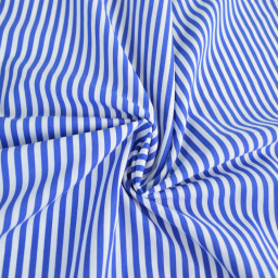 Tissu cretonne coton Edouard à rayures bleu fond blanc - OEKO TEX
