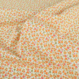 Tissu Cretonne de Coton Caseille motif fleurs roses et oranges
