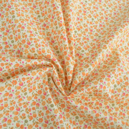 Tissu Cretonne de Coton Caseille motif fleurs roses et oranges