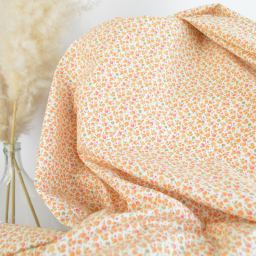 Tissu Cretonne de Coton Caseille motif fleurs roses et oranges