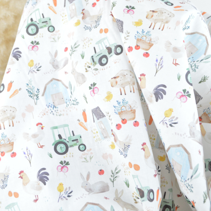 Tissu cretonne coton Tracteur motif animaux de la ferme -  OEKO TEX