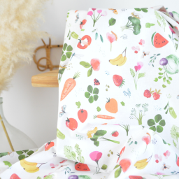 Tissu cretonne coton Vitamines motif fruits et légumes -  OEKO TEX