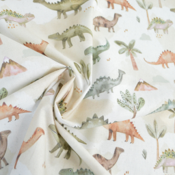 Tissu cretonne coton Dinzo motif dinosaures -  OEKO TEX