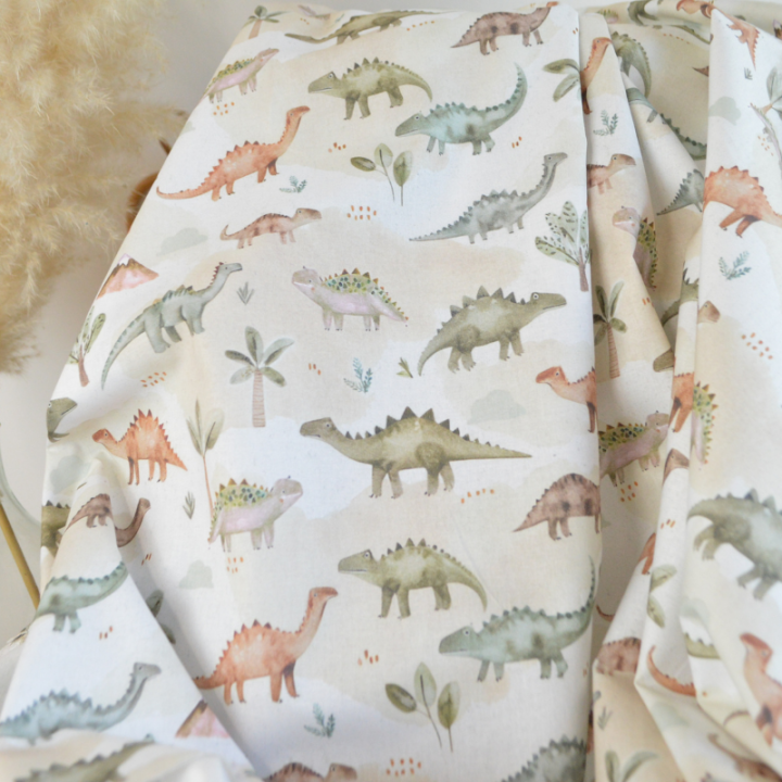 Tissu cretonne coton Dinzo motif dinosaures -  OEKO TEX