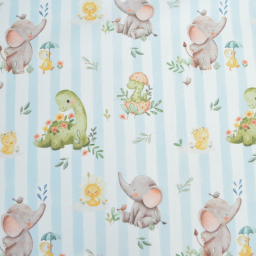 Tissu cretonne coton Ellie motif dinosaures et éléphants -  OEKO TEX