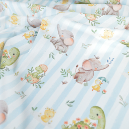 Tissu cretonne coton Ellie motif dinosaures et éléphants -  OEKO TEX