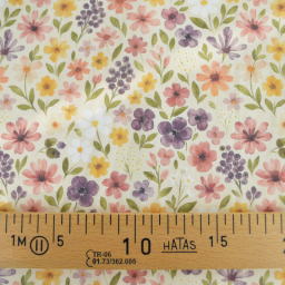 Tissu cretonne coton Rozenn motif fleurs beiges et roses -  OEKO TEX