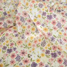 Tissu cretonne coton Rozenn motif fleurs beiges et roses -  OEKO TEX