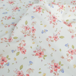 Tissu cretonne coton Amael motif fleurs roses fond écru - OEKO TEX