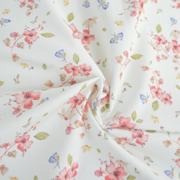 Tissu cretonne coton Amael motif fleurs roses fond écru - OEKO TEX