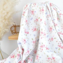 Tissu cretonne coton Amael motif fleurs roses fond écru - OEKO TEX