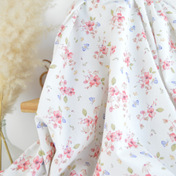 Tissu cretonne coton Amael motif fleurs roses fond écru - OEKO TEX
