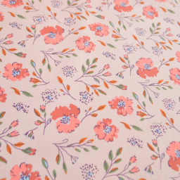 Tissu cretonne coton Josy motif fleurs rouges fond pêche - OEKO TEX
