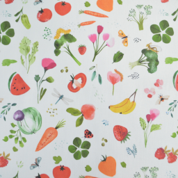 Tissu cretonne coton Vitamines motif fruits et légumes - OEKO TEX
