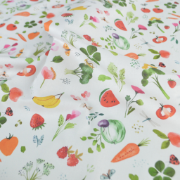 Tissu cretonne coton Vitamines motif fruits et légumes - OEKO TEX