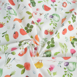 Tissu cretonne coton Vitamines motif fruits et légumes - OEKO TEX