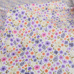 Tissu cretonne coton Rozenn motif fleurs violettes -  OEKO TEX
