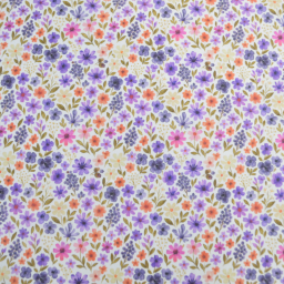 Tissu cretonne coton Rozenn motif fleurs violettes -  OEKO TEX