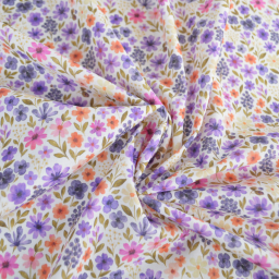 Tissu cretonne coton Rozenn motif fleurs violettes -  OEKO TEX